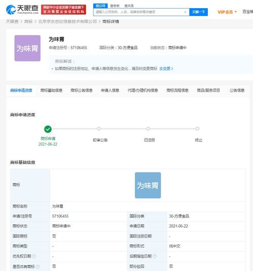 京東關聯公司申請“為味胃”商標，強化食品領域知識產權布局